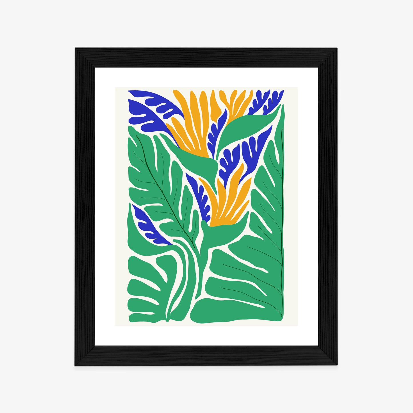 Poster Abstrakte Pflanzen Im Matisse-Stil Rahmen Holz Mit Passepartout Farbe Natürlich