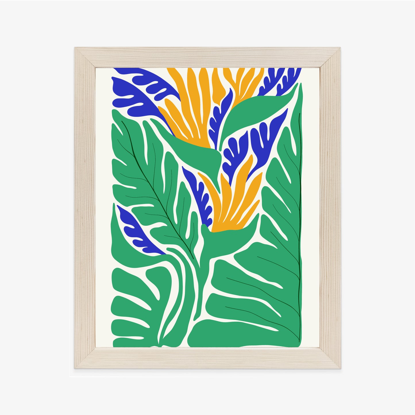 Poster Abstrakte Pflanzen Im Matisse-Stil Rahmen Holz Mit Passepartout Farbe Natürlich