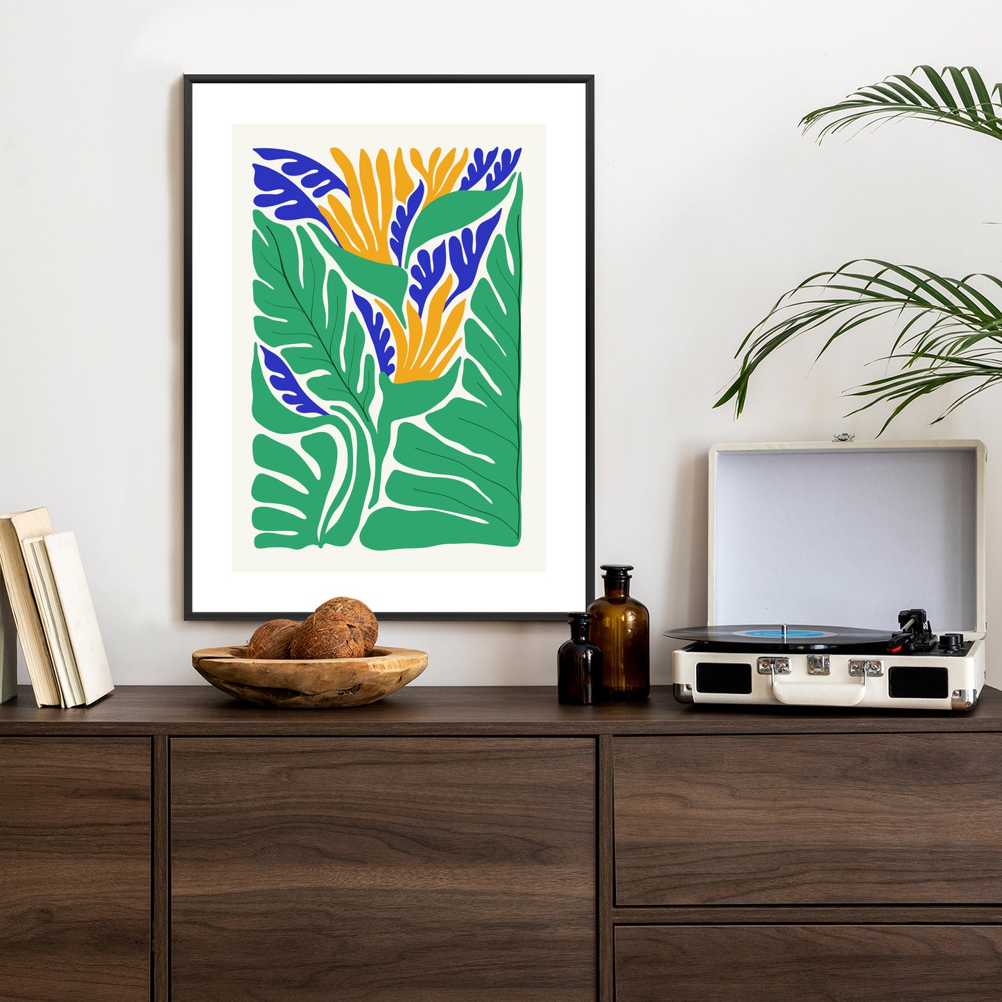 Poster Abstrakte Pflanzen Im Matisse-Stil Rahmen Holz Mit Passepartout Farbe Natürlich