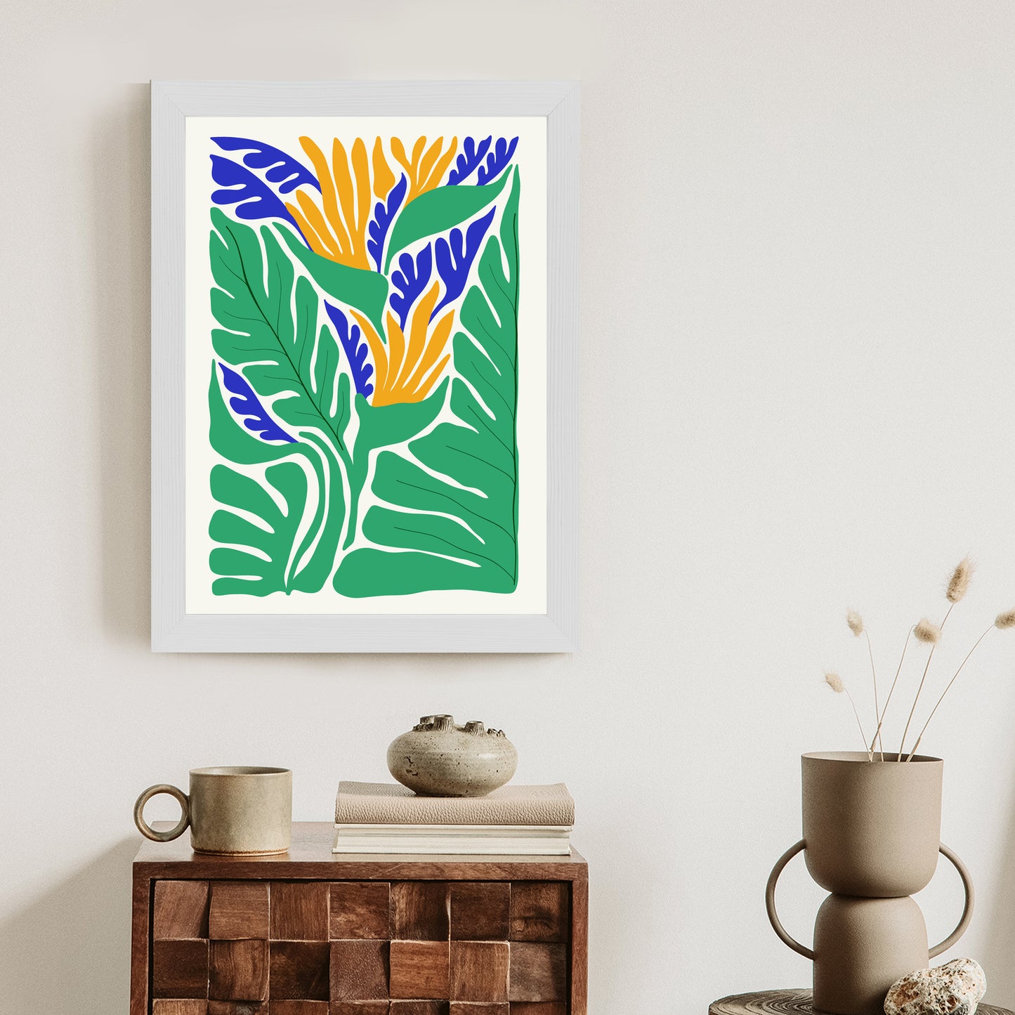 Poster Abstrakte Pflanzen Im Matisse-Stil Rahmen Holz Mit Passepartout Farbe Natürlich