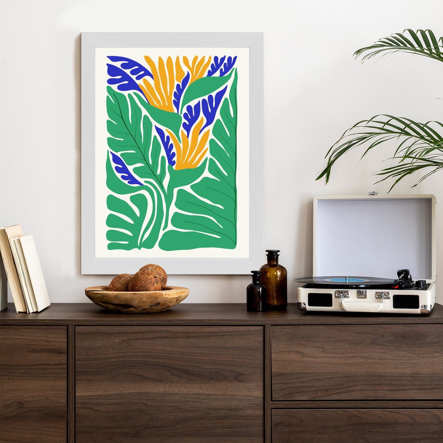 Poster Abstrakte Pflanzen Im Matisse-Stil Rahmen Holz Mit Passepartout Farbe Natürlich
