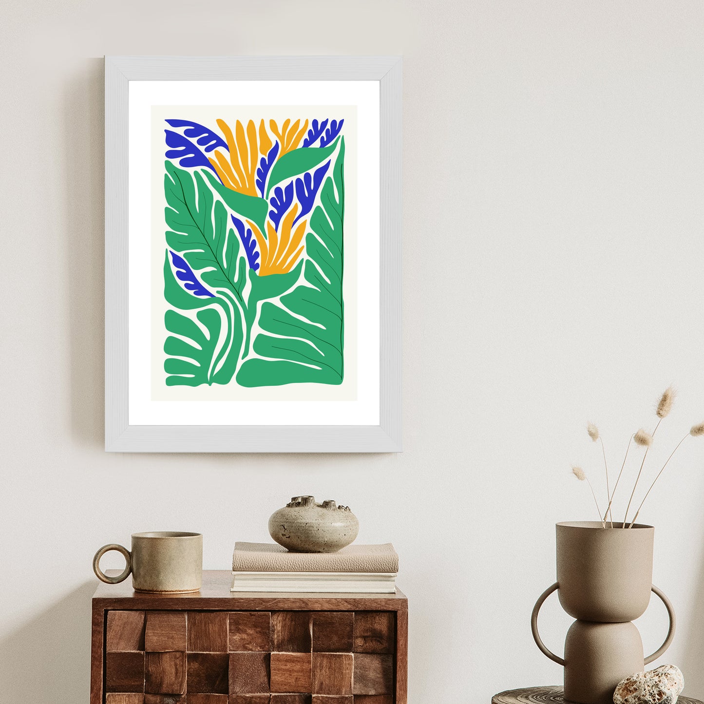 Poster Abstrakte Pflanzen Im Matisse-Stil Rahmen Holz Mit Passepartout Farbe Natürlich