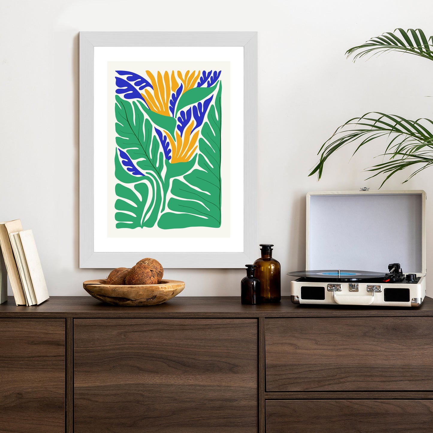 Poster Abstrakte Pflanzen Im Matisse-Stil Rahmen Holz Mit Passepartout Farbe Natürlich