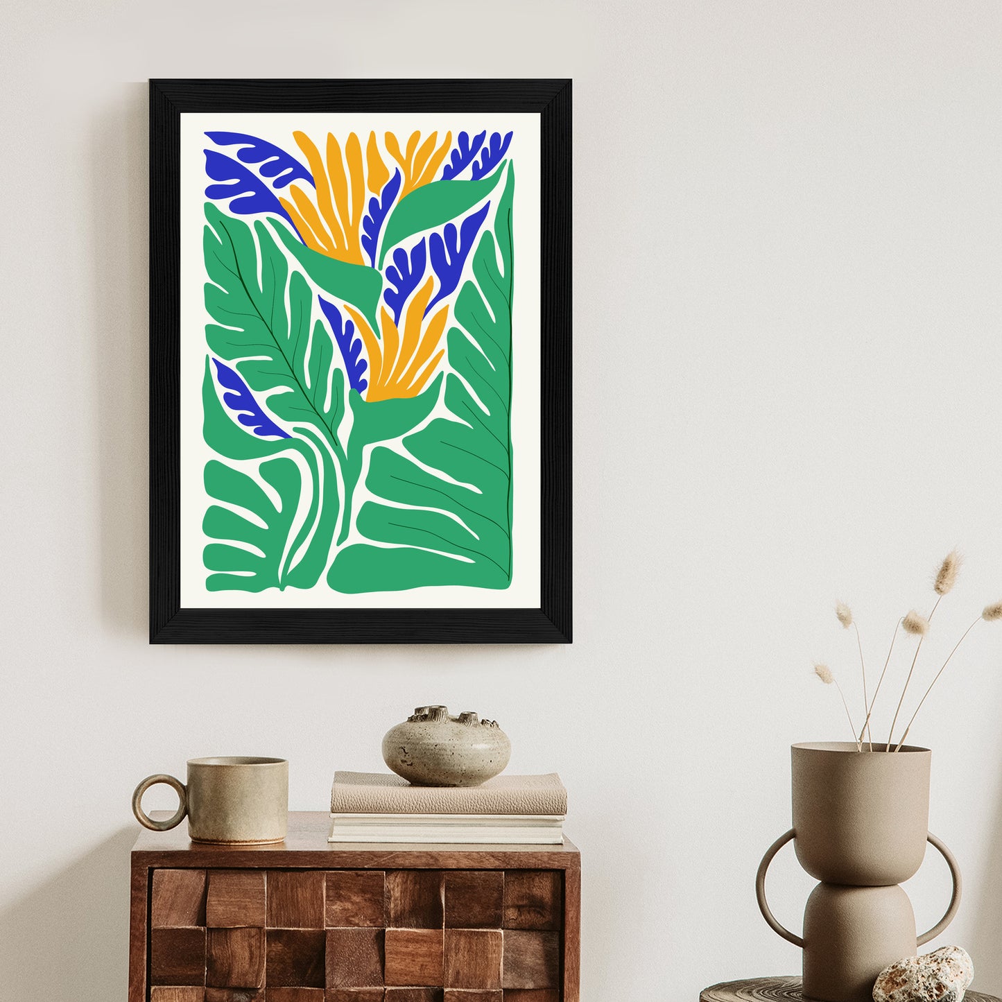 Poster Abstrakte Pflanzen Im Matisse-Stil Rahmen Holz Mit Passepartout Farbe Natürlich
