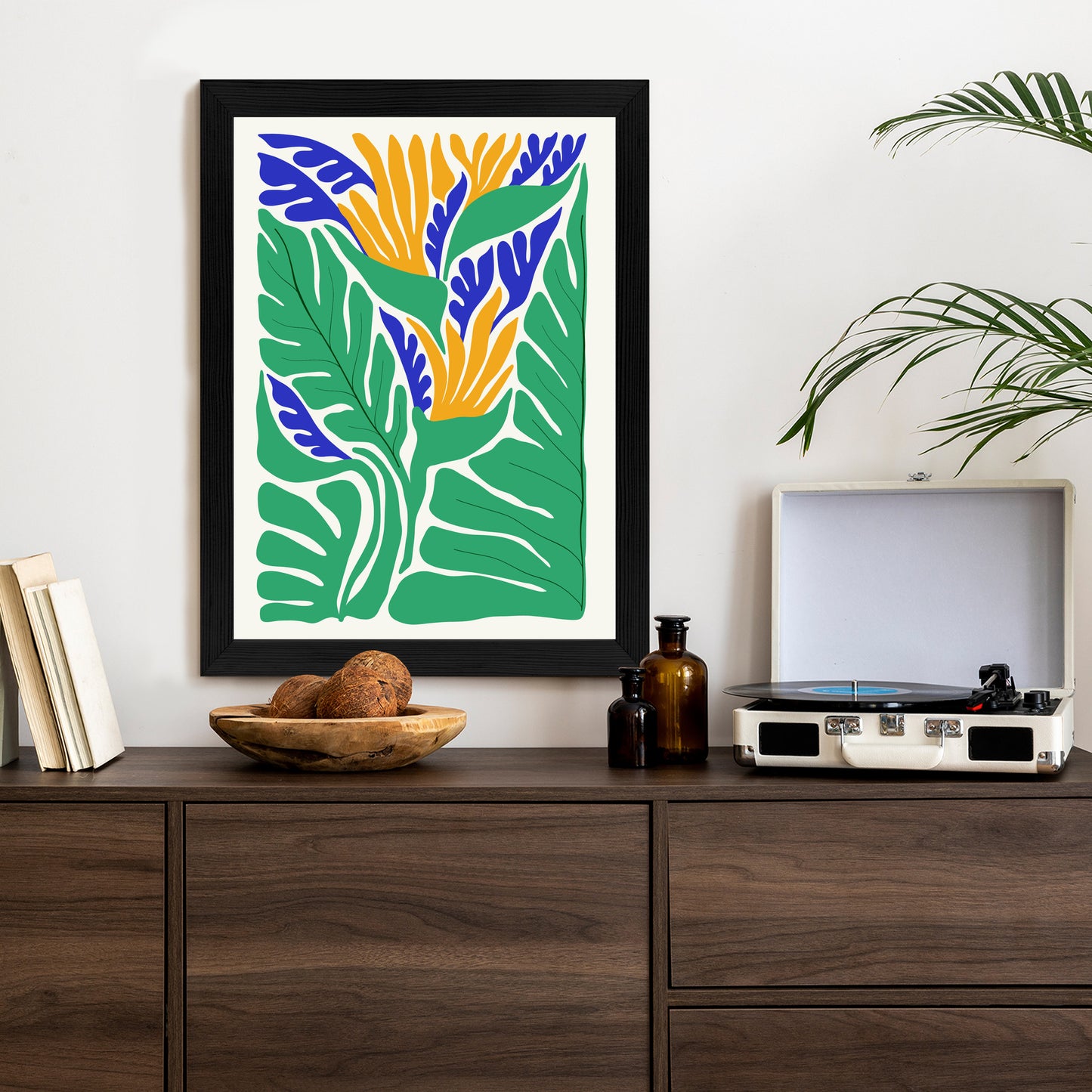 Poster Abstrakte Pflanzen Im Matisse-Stil Rahmen Holz Mit Passepartout Farbe Natürlich