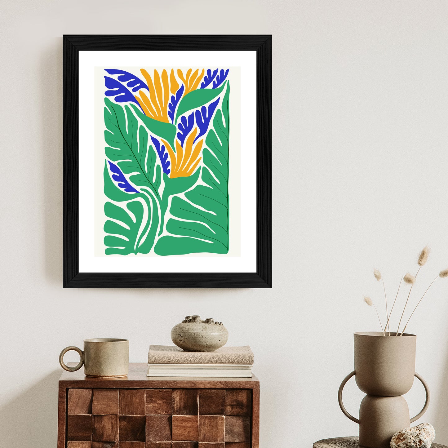 Poster Abstrakte Pflanzen Im Matisse-Stil Rahmen Holz Mit Passepartout Farbe Natürlich