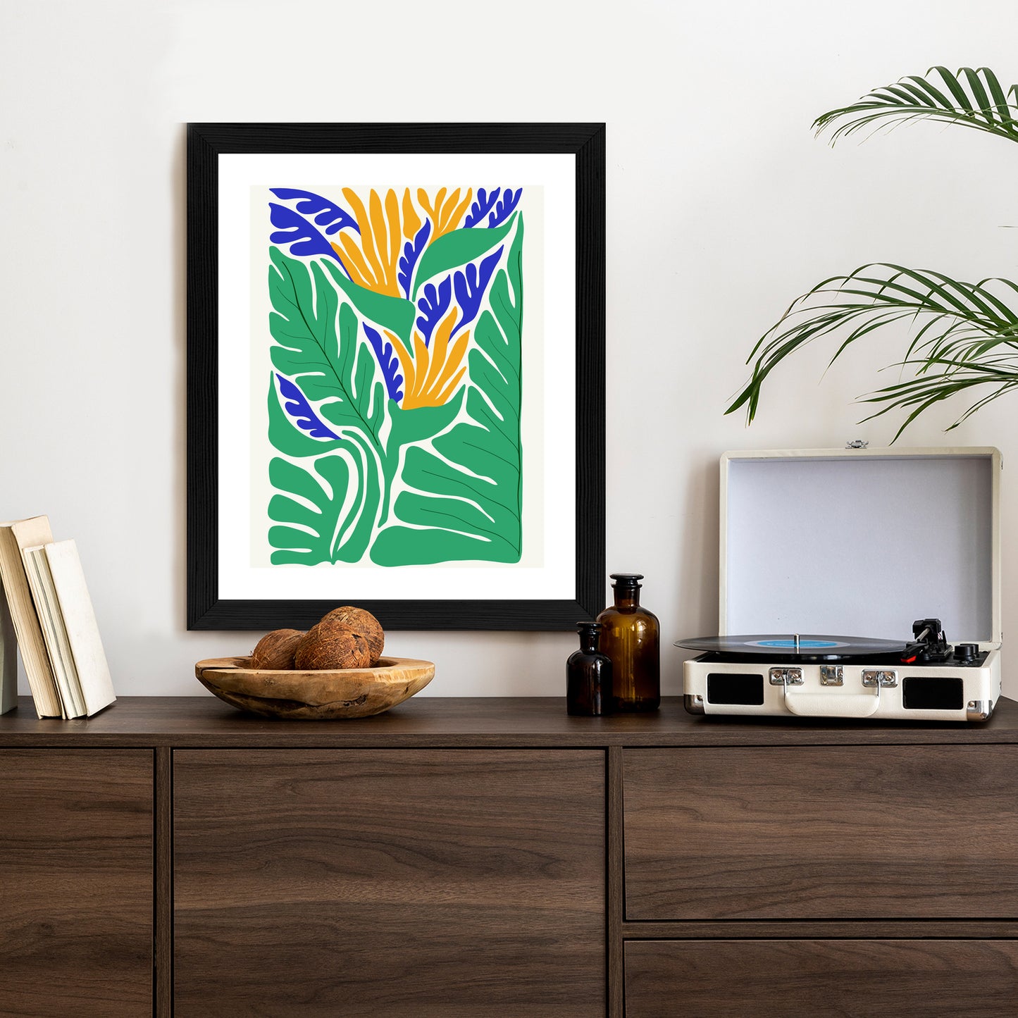 Poster Abstrakte Pflanzen Im Matisse-Stil Rahmen Holz Mit Passepartout Farbe Natürlich