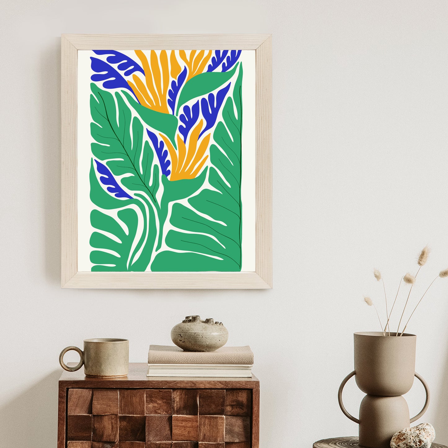 Poster Abstrakte Pflanzen Im Matisse-Stil Rahmen Holz Mit Passepartout Farbe Natürlich