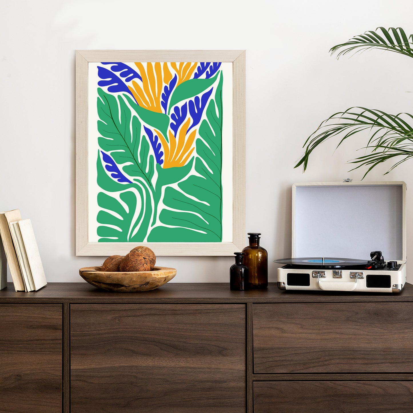Poster Abstrakte Pflanzen Im Matisse-Stil Rahmen Holz Mit Passepartout Farbe Natürlich