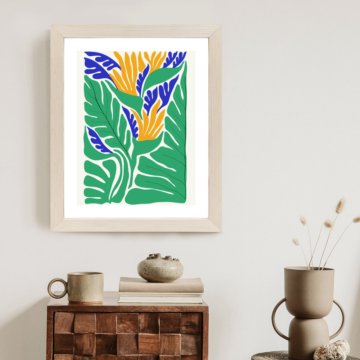 Poster Abstrakte Pflanzen Im Matisse-Stil Rahmen Holz Mit Passepartout Farbe Natürlich