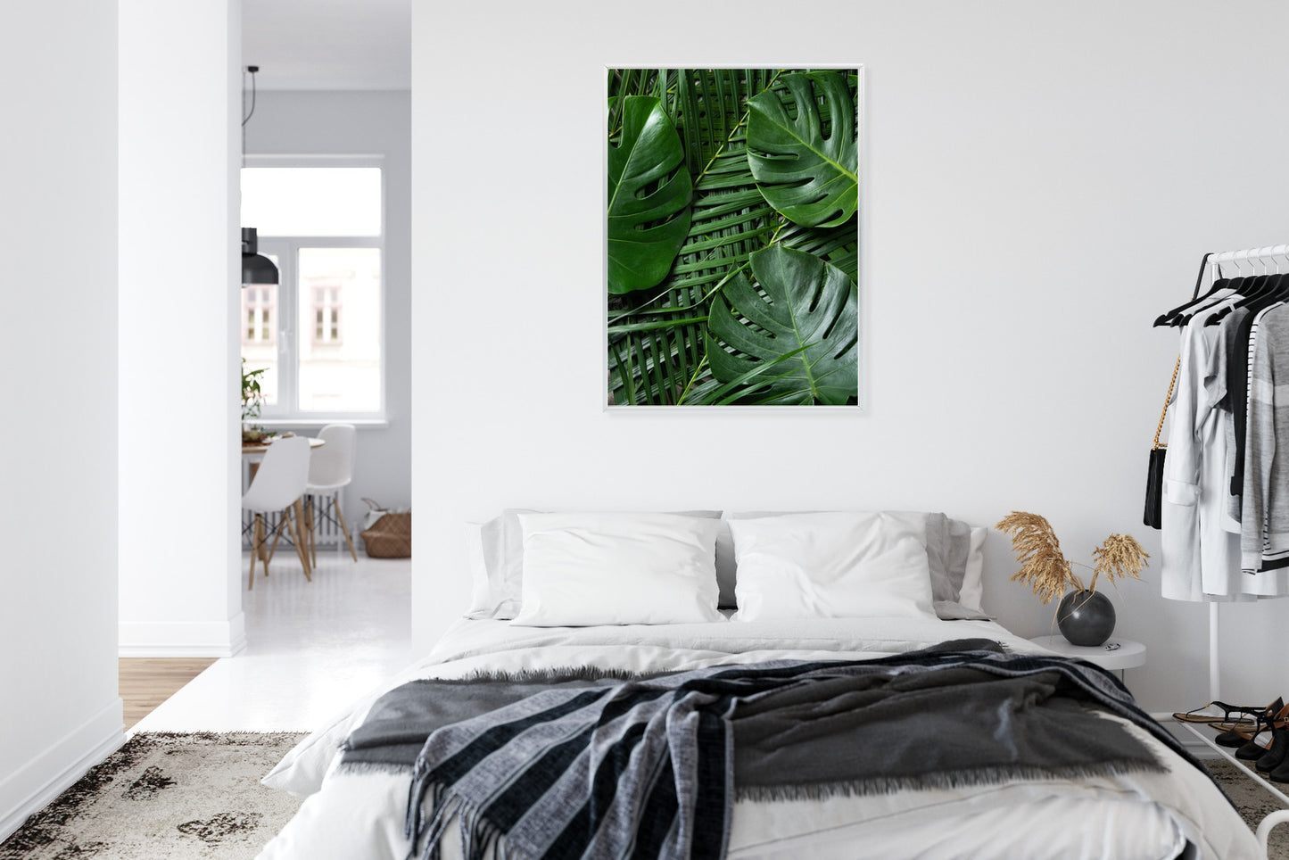 Poster Grüne Monstera Und Palmblätter Rahmen Holz Mit Passepartout Farbe Natürlich