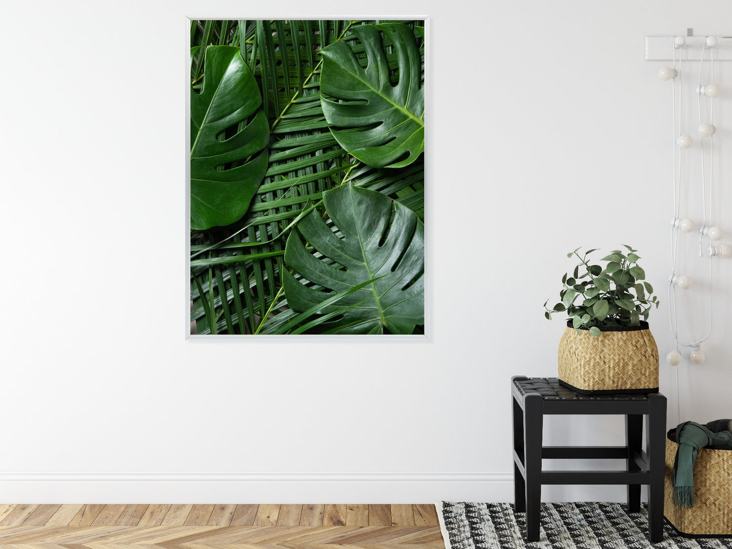 Poster Grüne Monstera Und Palmblätter Rahmen Holz Mit Passepartout Farbe Natürlich
