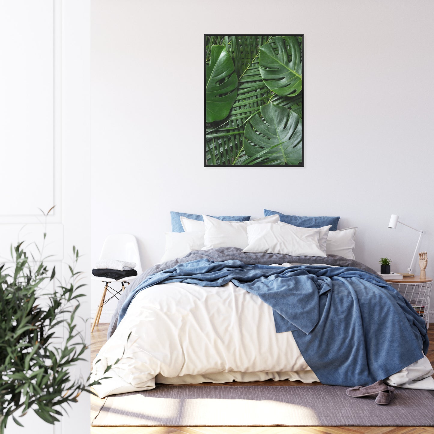 Poster Grüne Monstera Und Palmblätter Rahmen Holz Mit Passepartout Farbe Natürlich