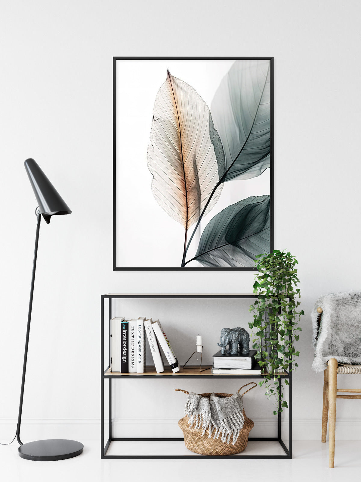 Poster Drei Blätter Auf Weißem Hintergrund Rahmen Holz Mit Passepartout Farbe Natürlich