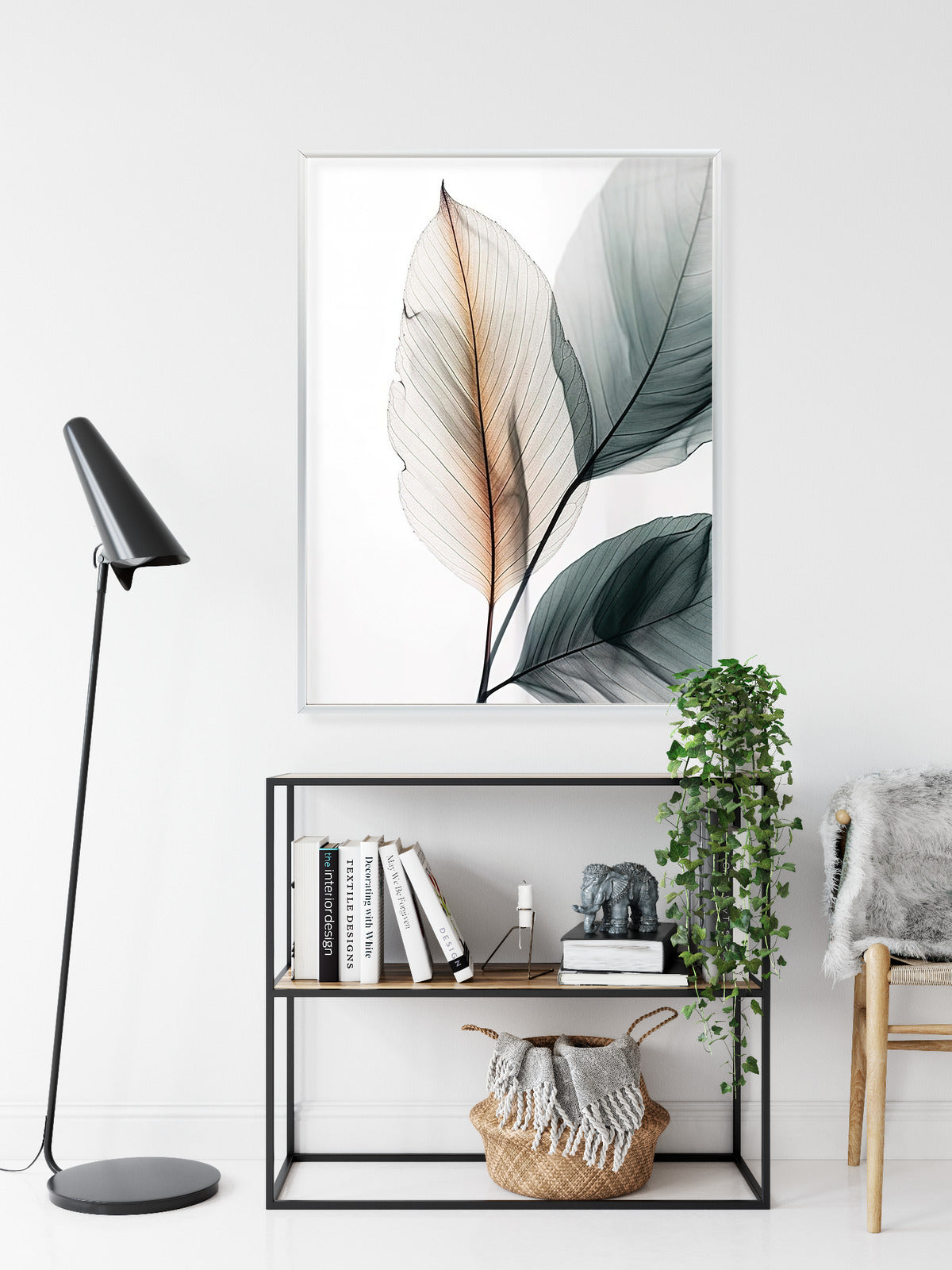 Poster Drei Blätter Auf Weißem Hintergrund Rahmen Holz Mit Passepartout Farbe Natürlich