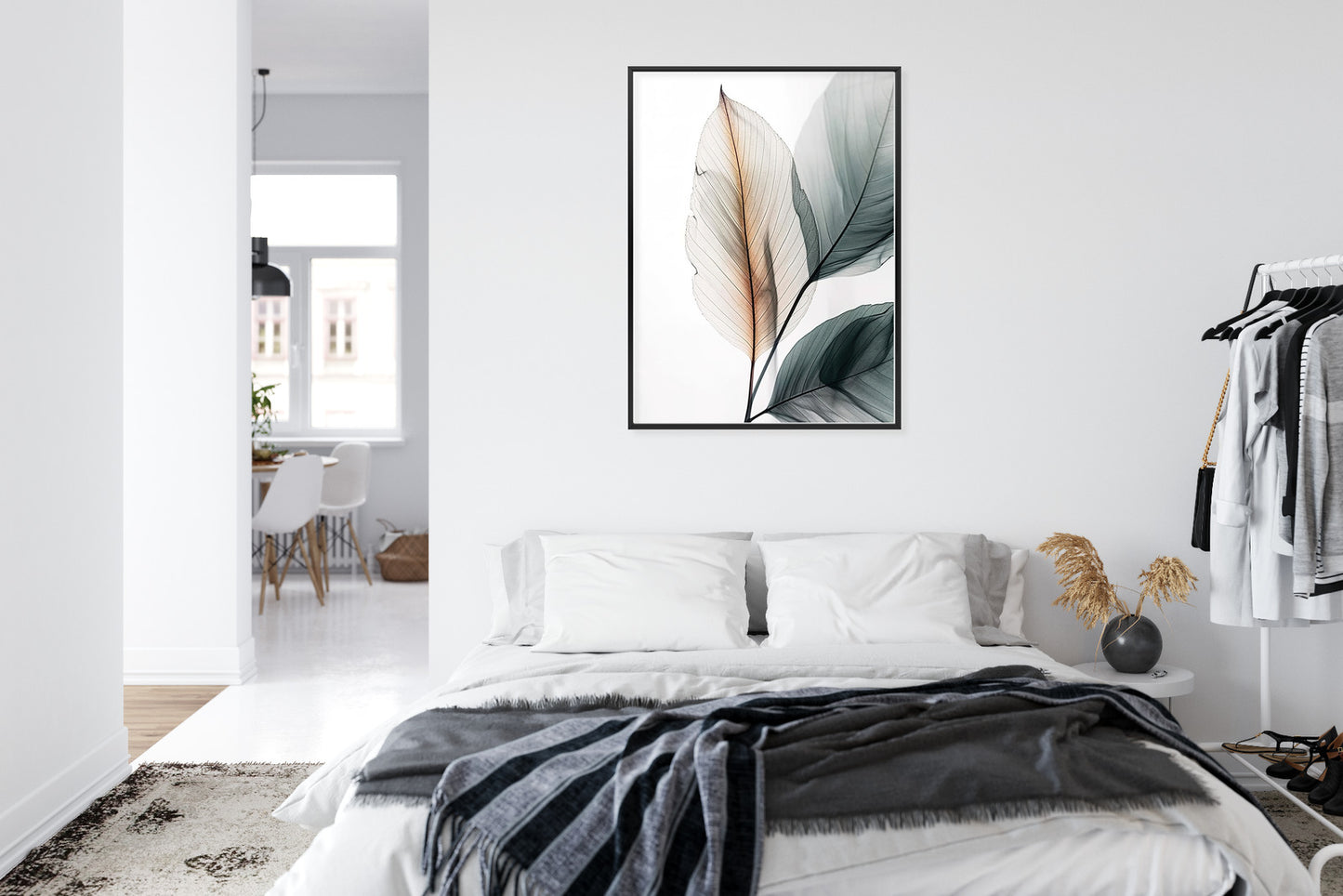 Poster Drei Blätter Auf Weißem Hintergrund Rahmen Holz Mit Passepartout Farbe Natürlich