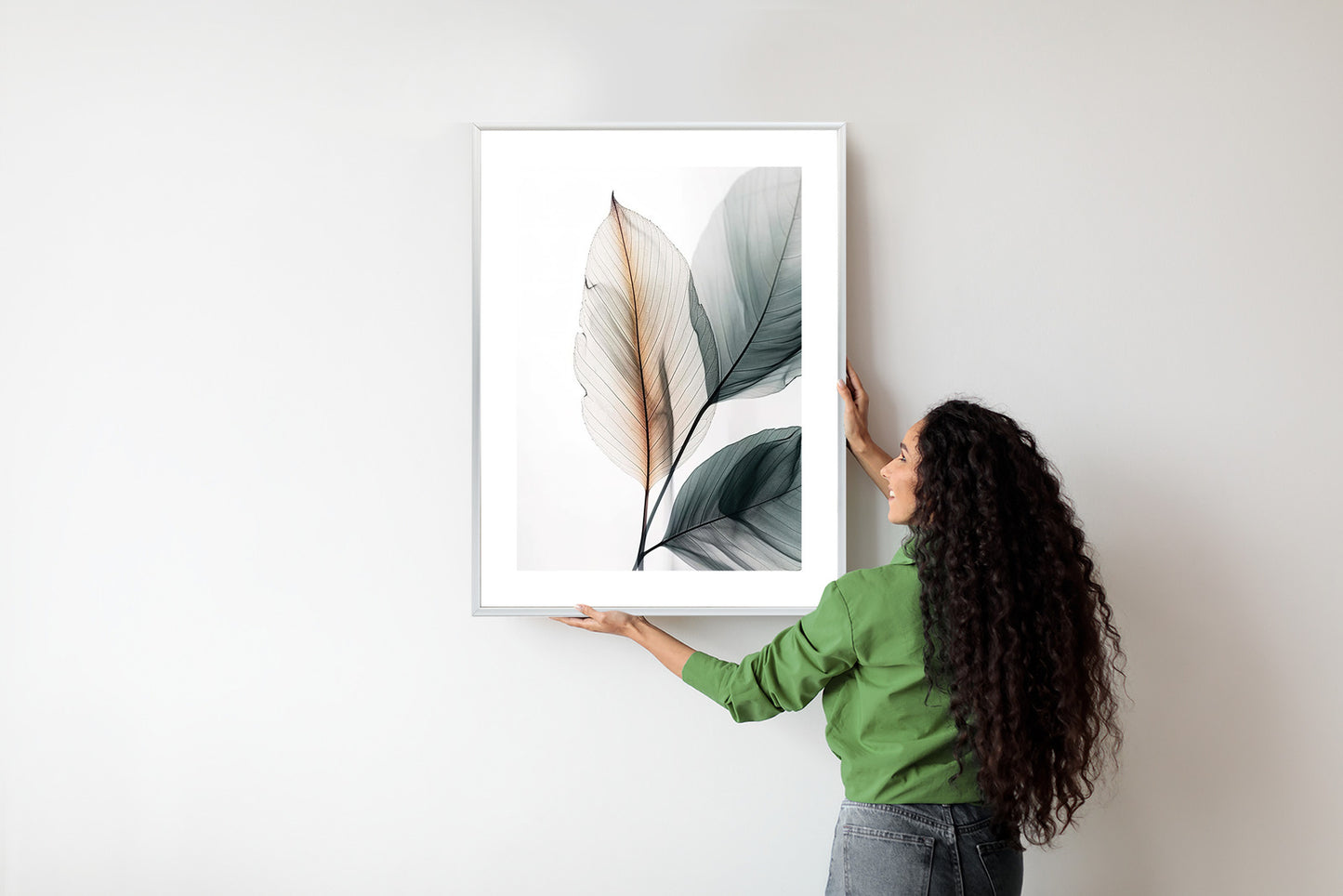 Poster Drei Blätter Auf Weißem Hintergrund Rahmen Holz Mit Passepartout Farbe Natürlich