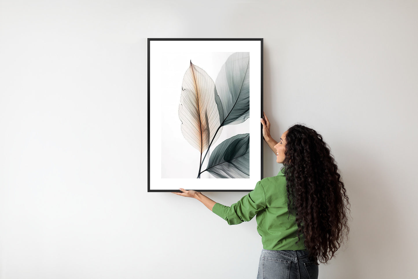 Poster Drei Blätter Auf Weißem Hintergrund Rahmen Holz Mit Passepartout Farbe Natürlich