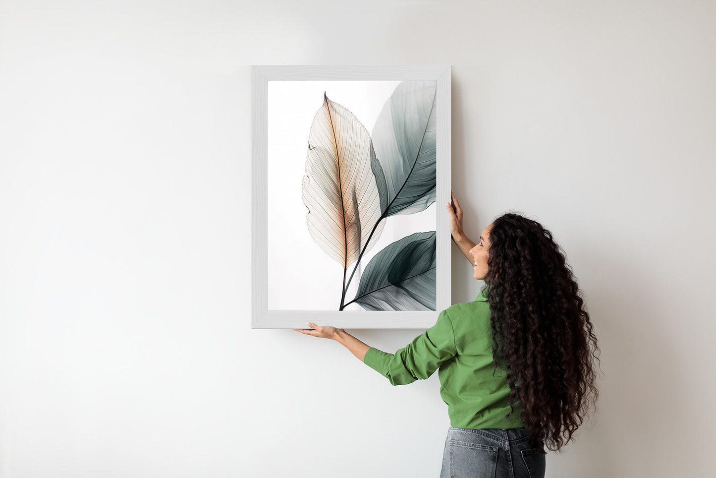 Poster Drei Blätter Auf Weißem Hintergrund Rahmen Holz Mit Passepartout Farbe Natürlich