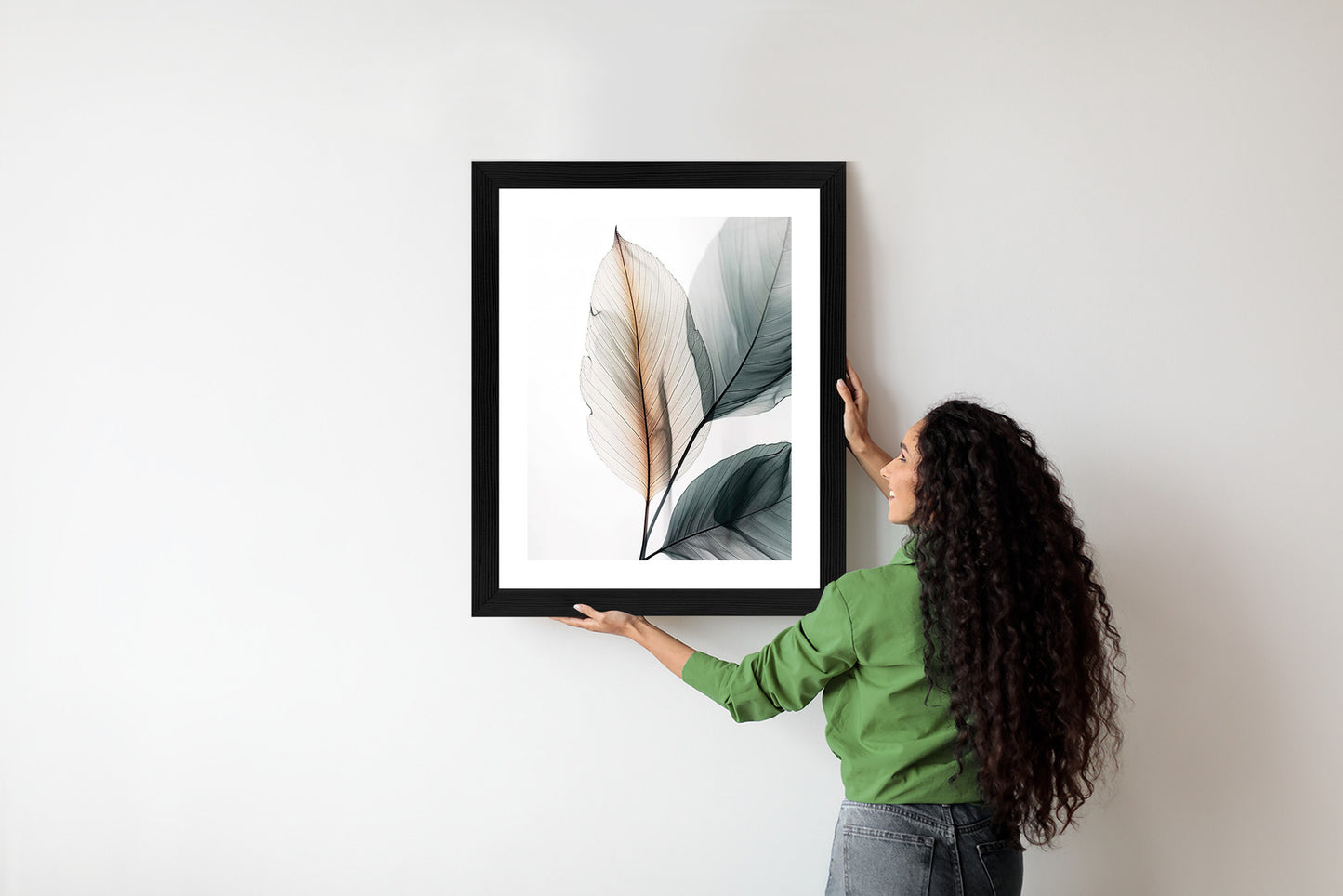 Poster Drei Blätter Auf Weißem Hintergrund Rahmen Holz Mit Passepartout Farbe Natürlich