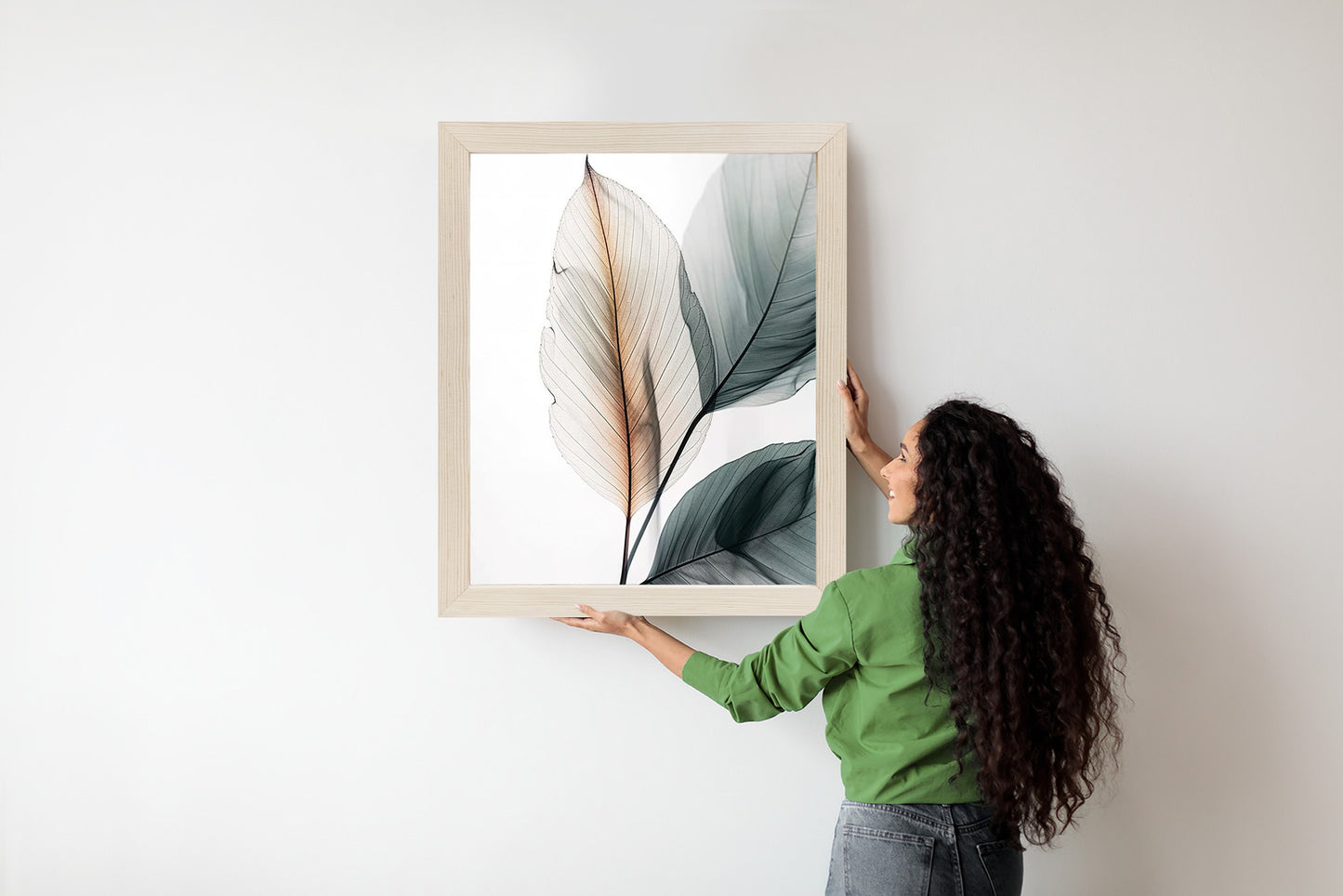Poster Drei Blätter Auf Weißem Hintergrund Rahmen Holz Mit Passepartout Farbe Natürlich