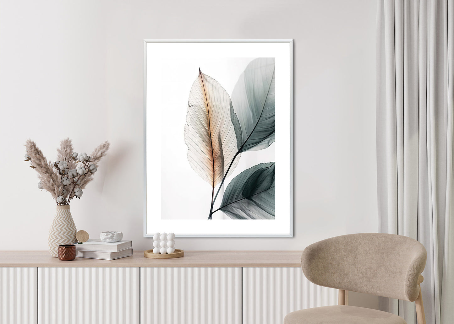 Poster Drei Blätter Auf Weißem Hintergrund Rahmen Holz Mit Passepartout Farbe Natürlich