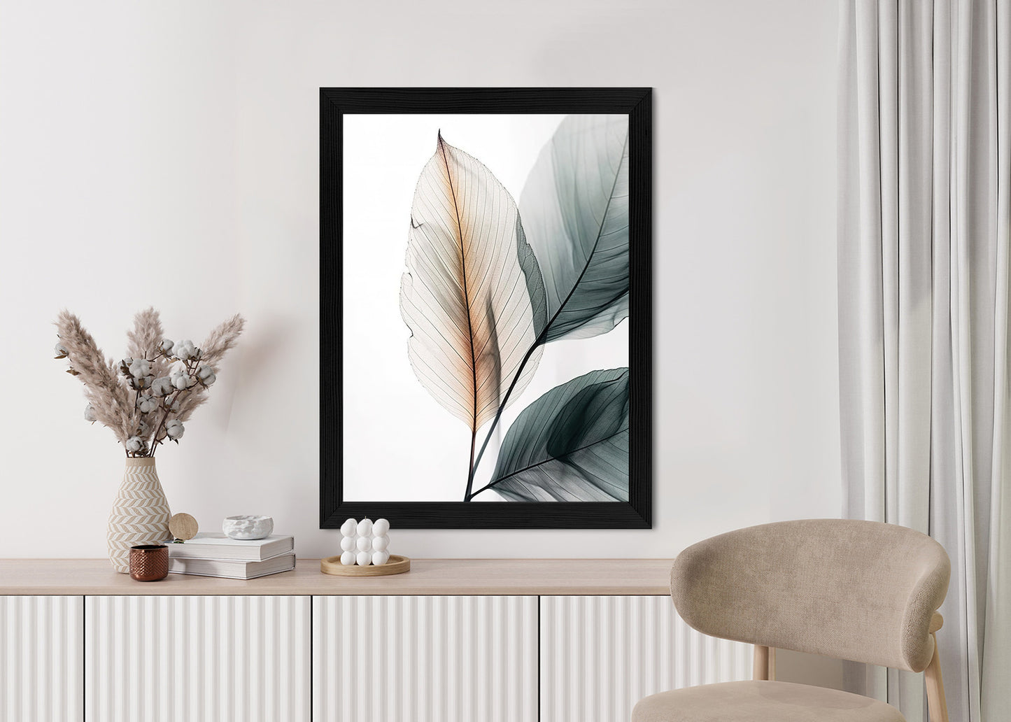 Poster Drei Blätter Auf Weißem Hintergrund Rahmen Holz Mit Passepartout Farbe Natürlich