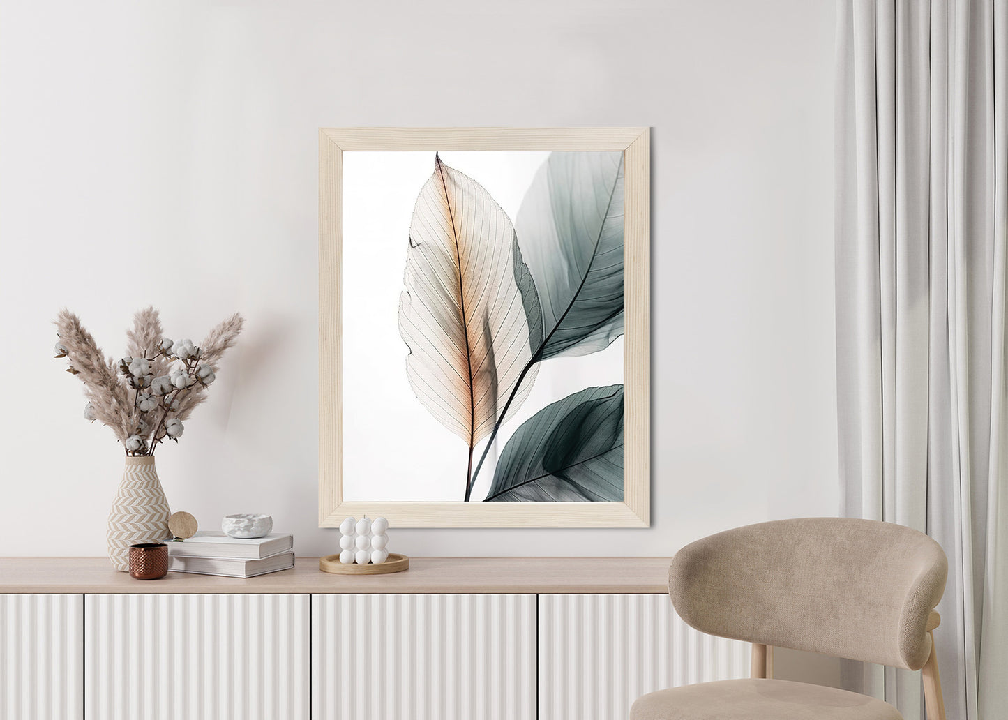 Poster Drei Blätter Auf Weißem Hintergrund Rahmen Holz Mit Passepartout Farbe Natürlich