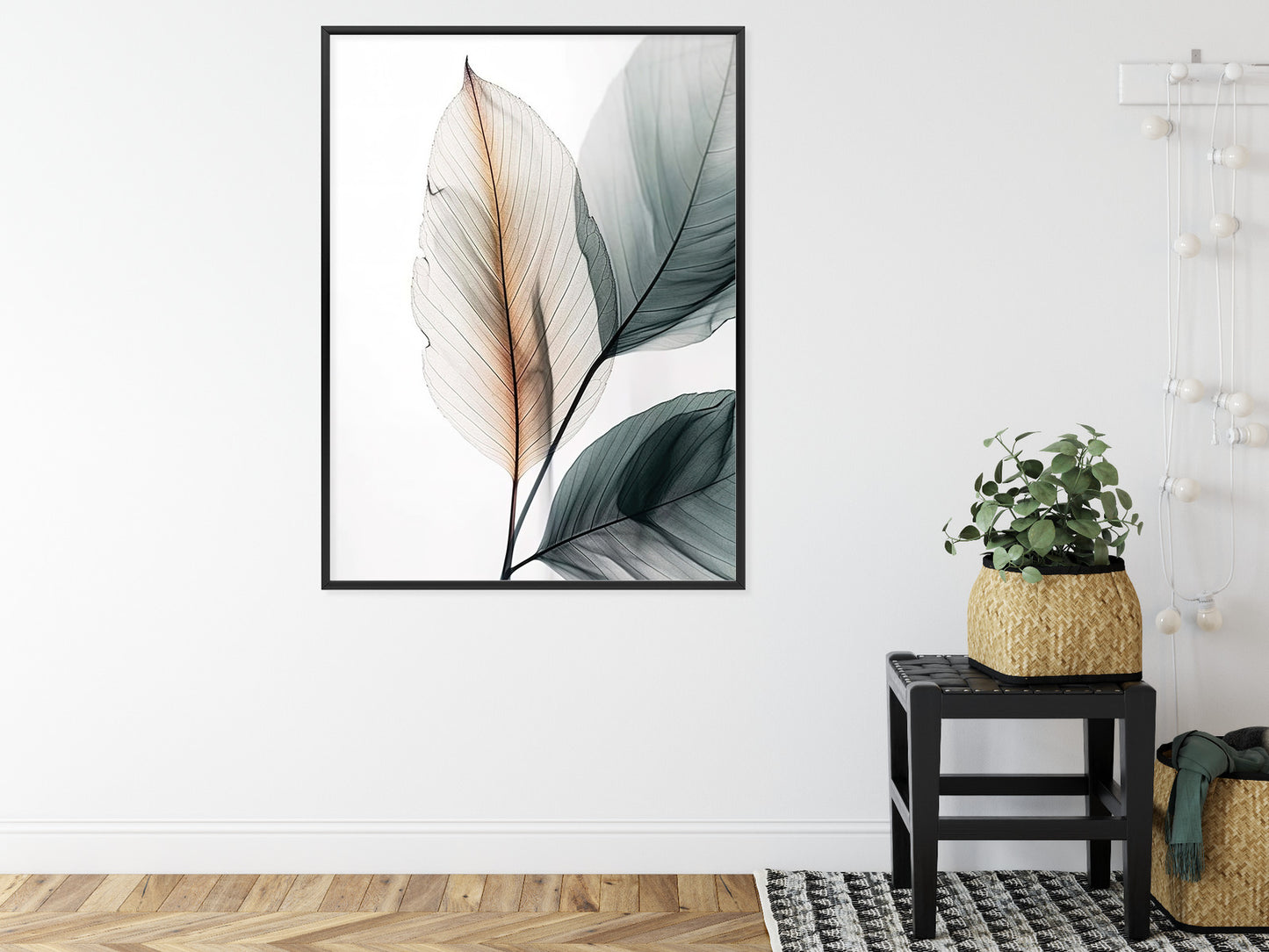 Poster Drei Blätter Auf Weißem Hintergrund Rahmen Holz Mit Passepartout Farbe Natürlich