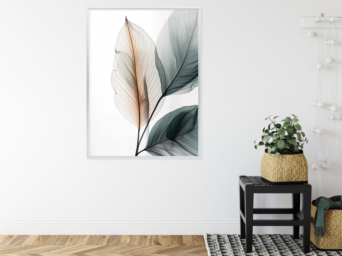 Poster Drei Blätter Auf Weißem Hintergrund Rahmen Holz Mit Passepartout Farbe Natürlich
