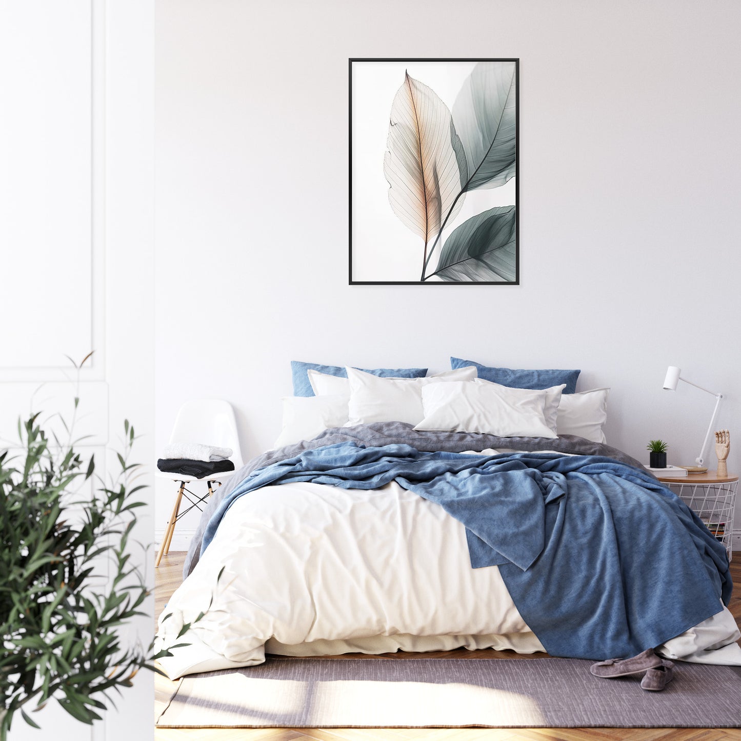 Poster Drei Blätter Auf Weißem Hintergrund Rahmen Holz Mit Passepartout Farbe Natürlich