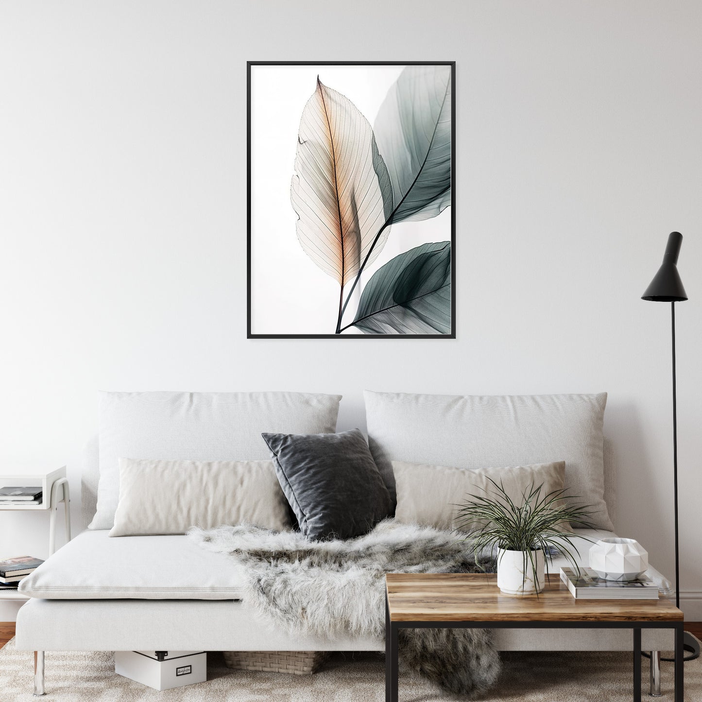 Poster Drei Blätter Auf Weißem Hintergrund Rahmen Holz Mit Passepartout Farbe Natürlich