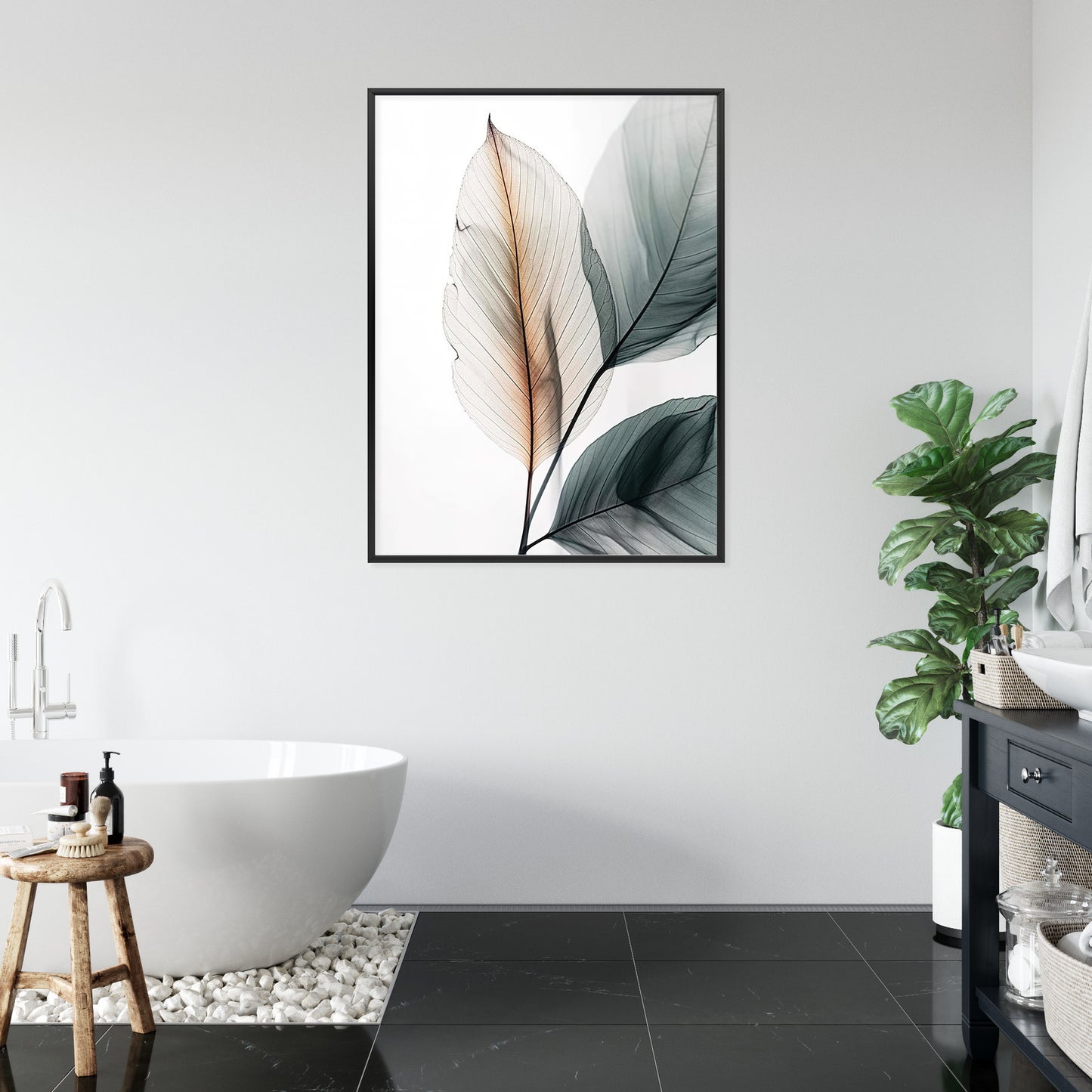 Poster Drei Blätter Auf Weißem Hintergrund Rahmen Holz Mit Passepartout Farbe Natürlich
