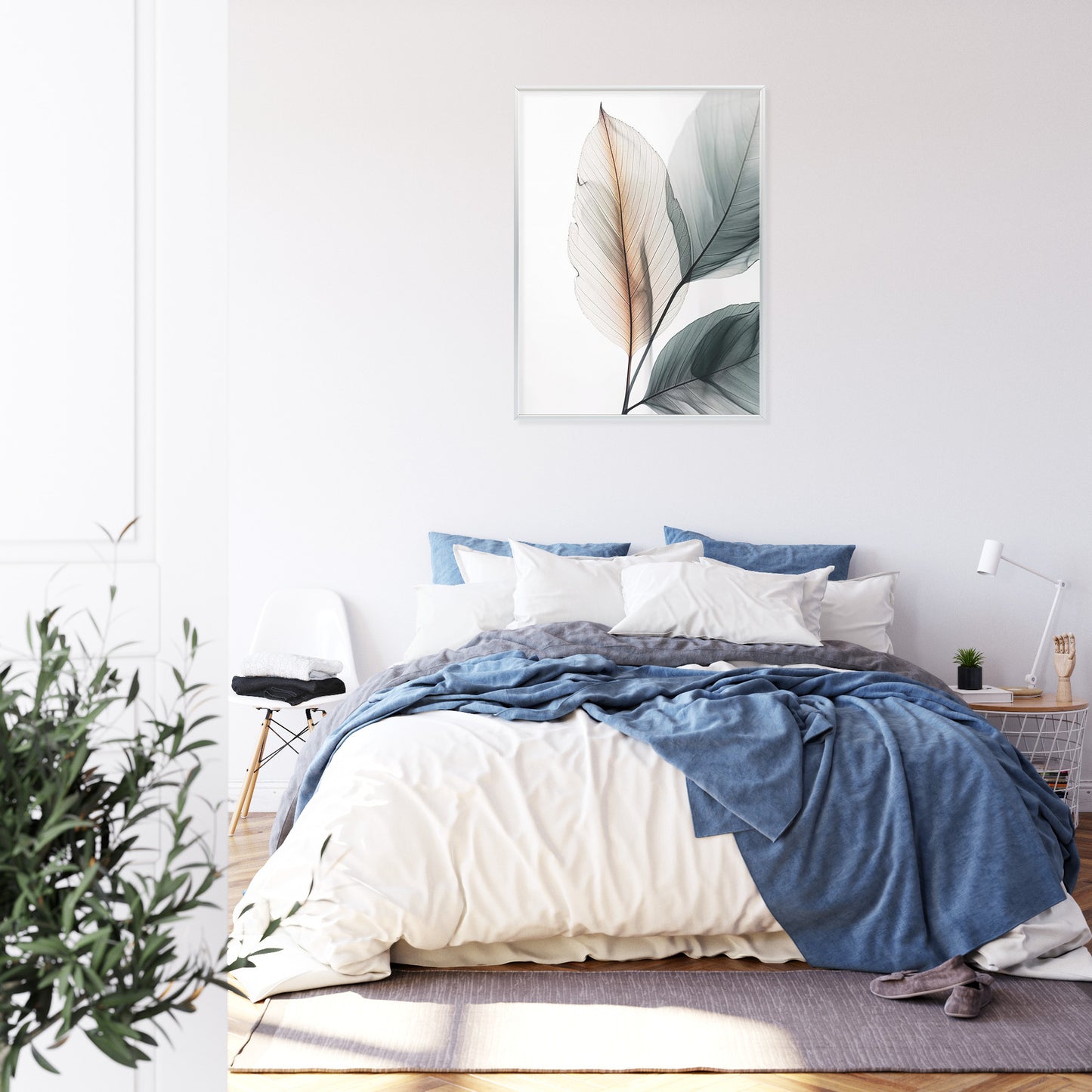 Poster Drei Blätter Auf Weißem Hintergrund Rahmen Holz Mit Passepartout Farbe Natürlich