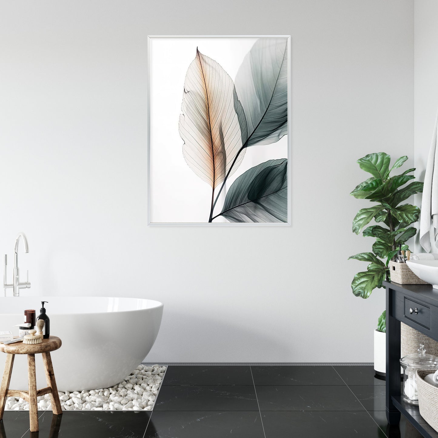 Poster Drei Blätter Auf Weißem Hintergrund Rahmen Holz Mit Passepartout Farbe Natürlich