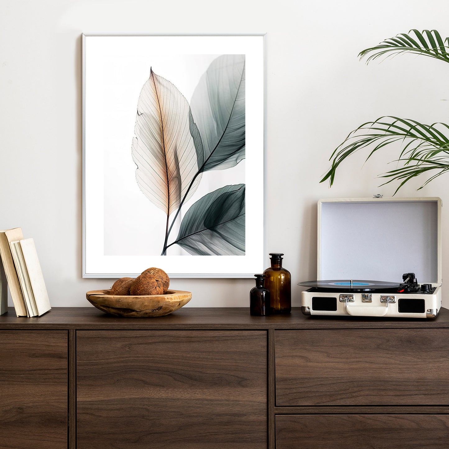 Poster Drei Blätter Auf Weißem Hintergrund Rahmen Holz Mit Passepartout Farbe Natürlich