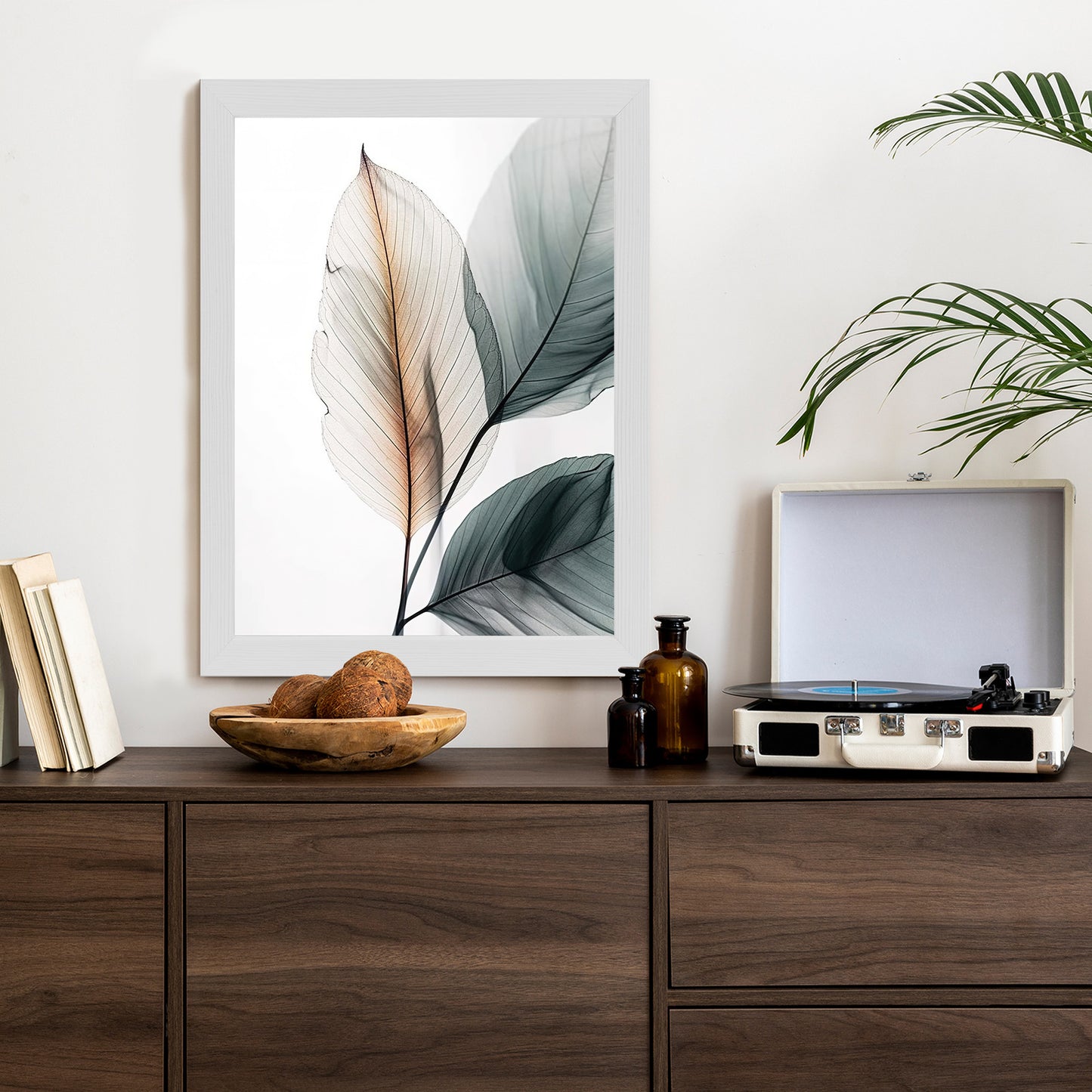 Poster Drei Blätter Auf Weißem Hintergrund Rahmen Holz Mit Passepartout Farbe Natürlich