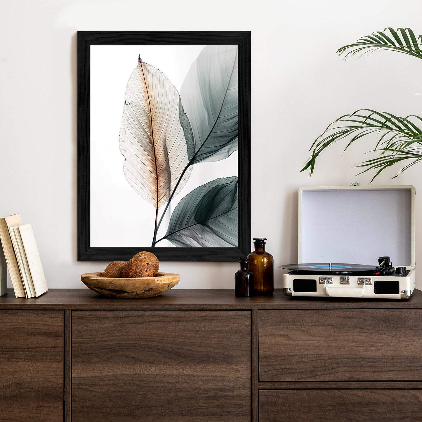 Poster Drei Blätter Auf Weißem Hintergrund Rahmen Holz Mit Passepartout Farbe Natürlich