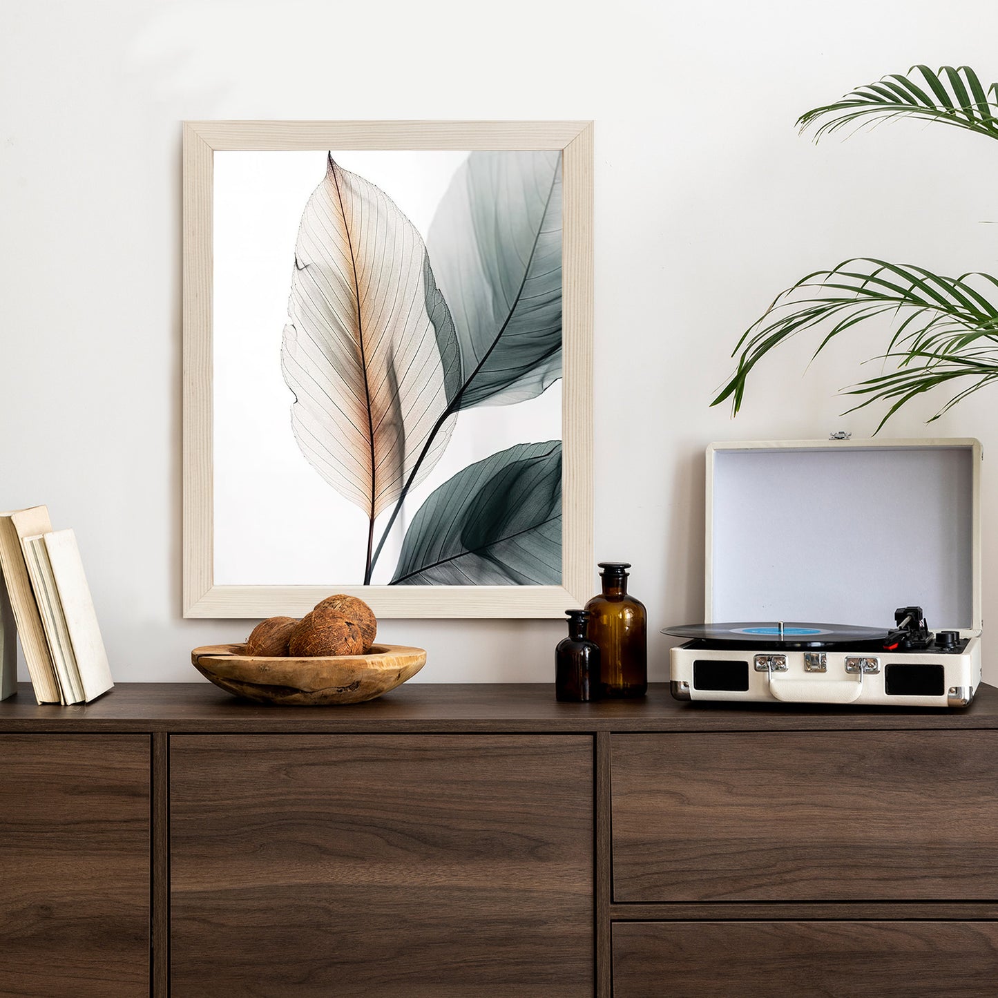 Poster Drei Blätter Auf Weißem Hintergrund Rahmen Holz Mit Passepartout Farbe Natürlich