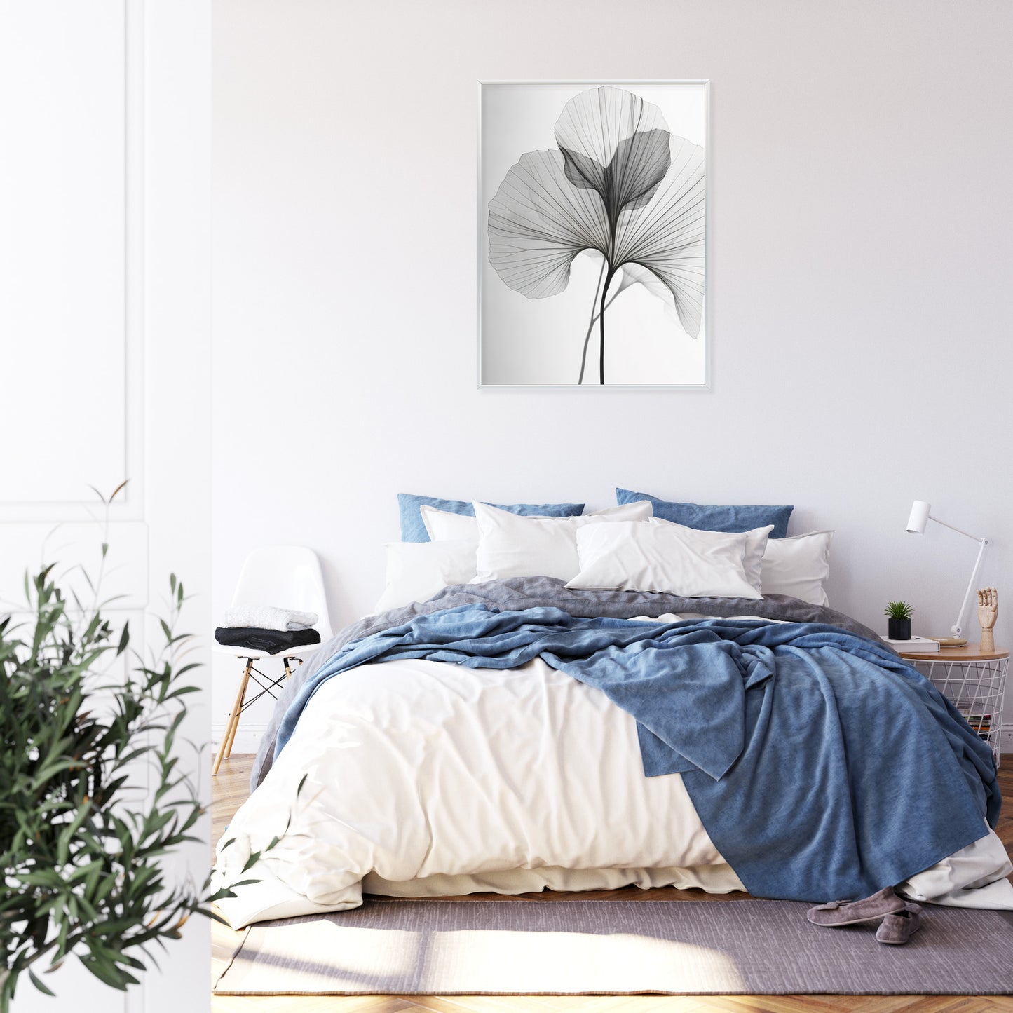 Poster Schwarze Ginkgoblätter Rahmen Hölzern Farbe Natürlich