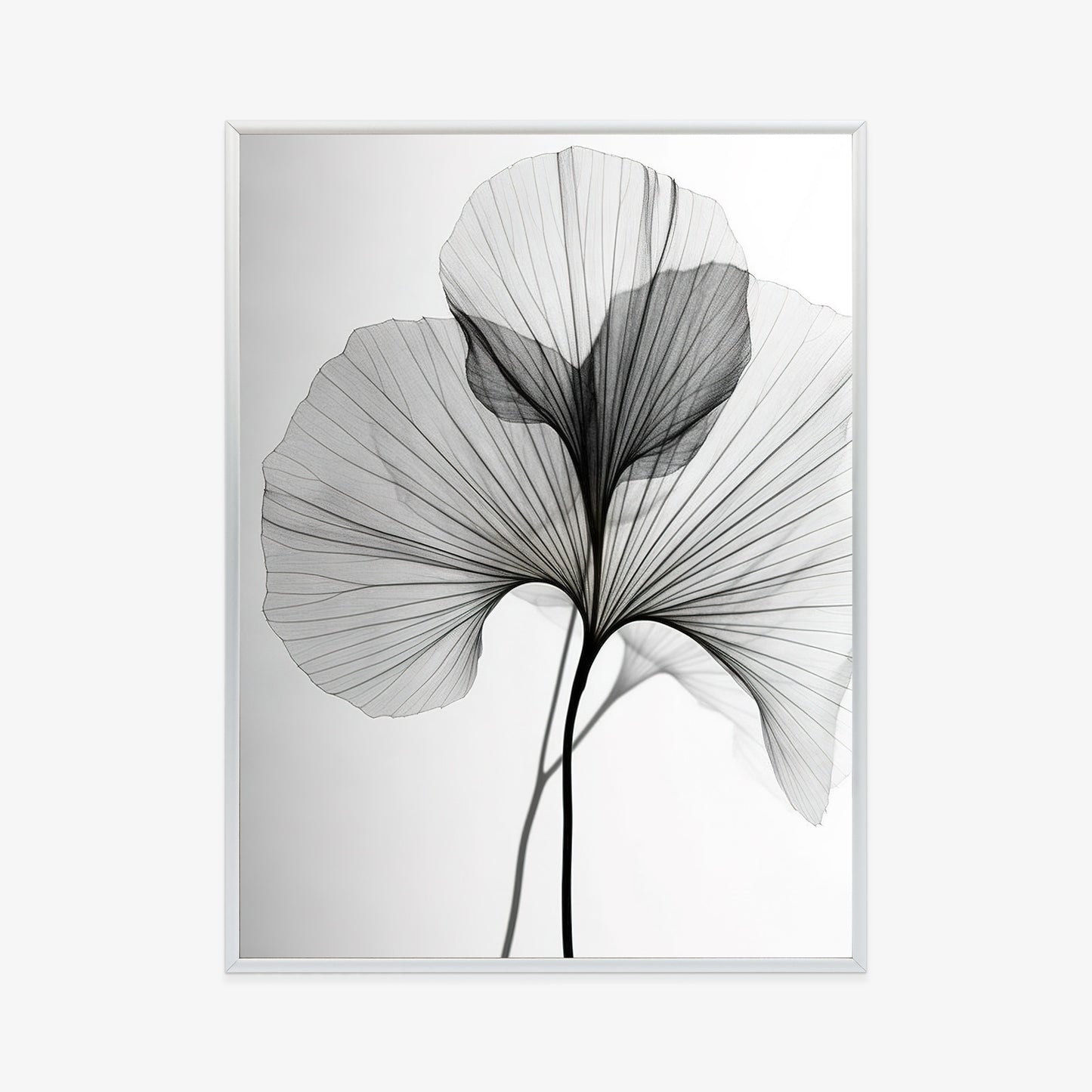 Poster Schwarze Ginkgoblätter Rahmen Hölzern Farbe Natürlich