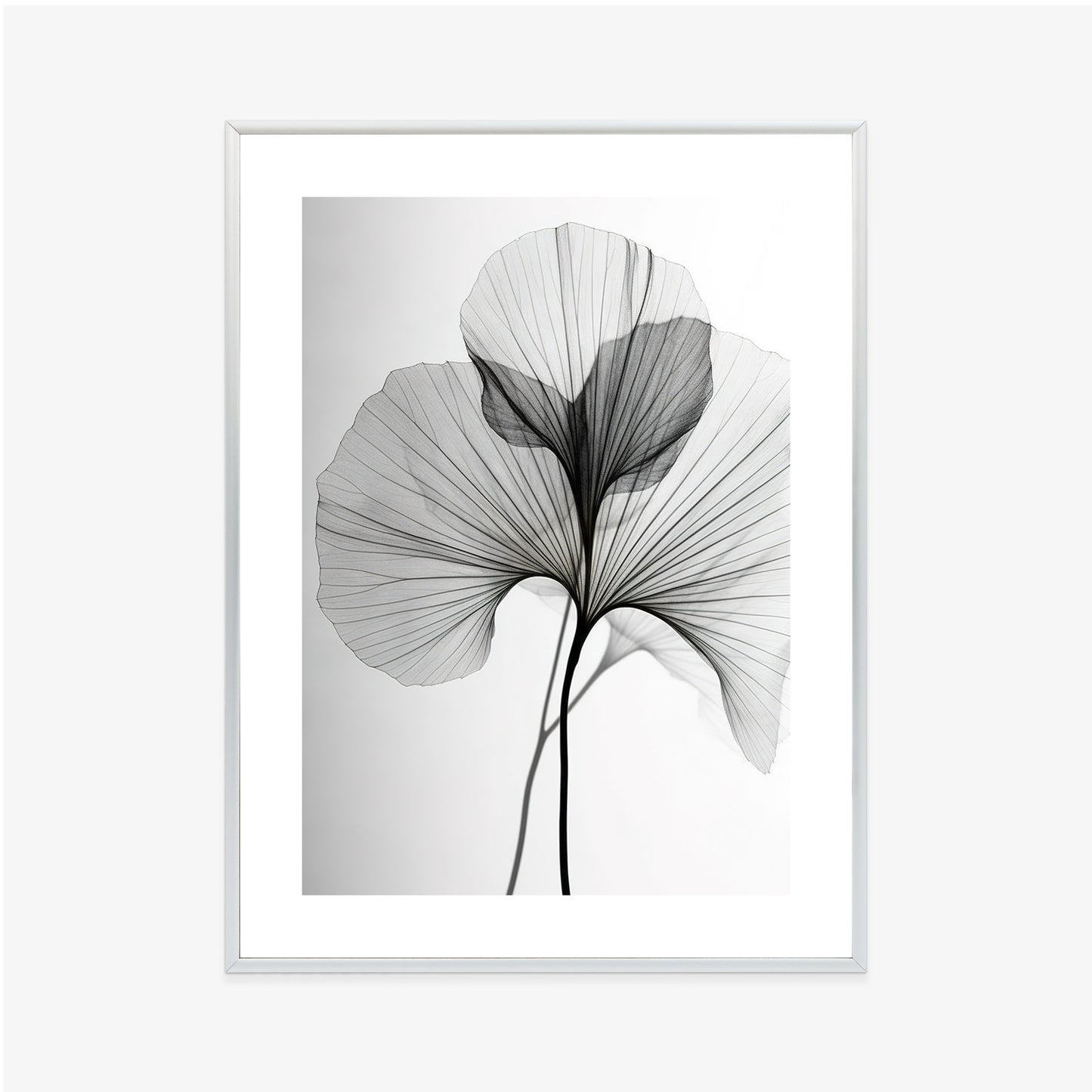 Poster Schwarze Ginkgoblätter Rahmen Hölzern Farbe Natürlich