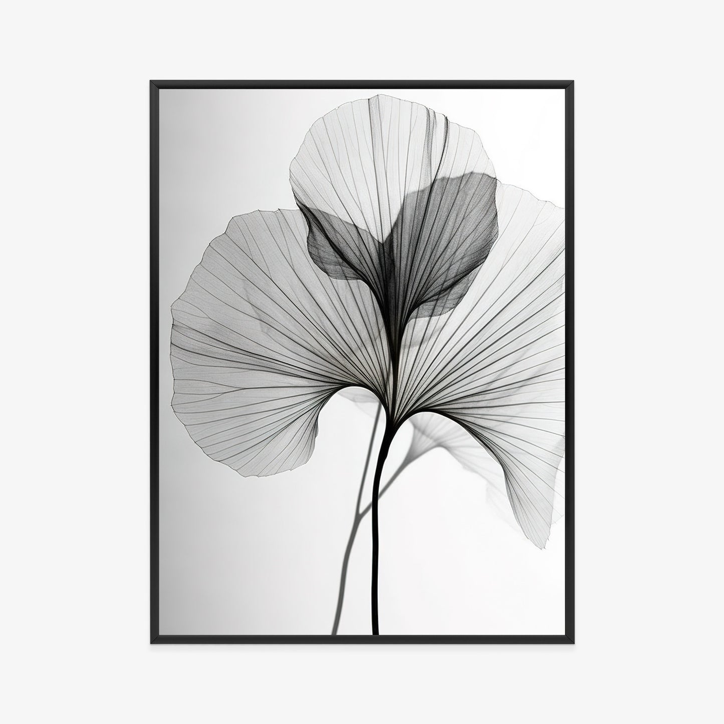 Poster Schwarze Ginkgoblätter Rahmen Hölzern Farbe Natürlich