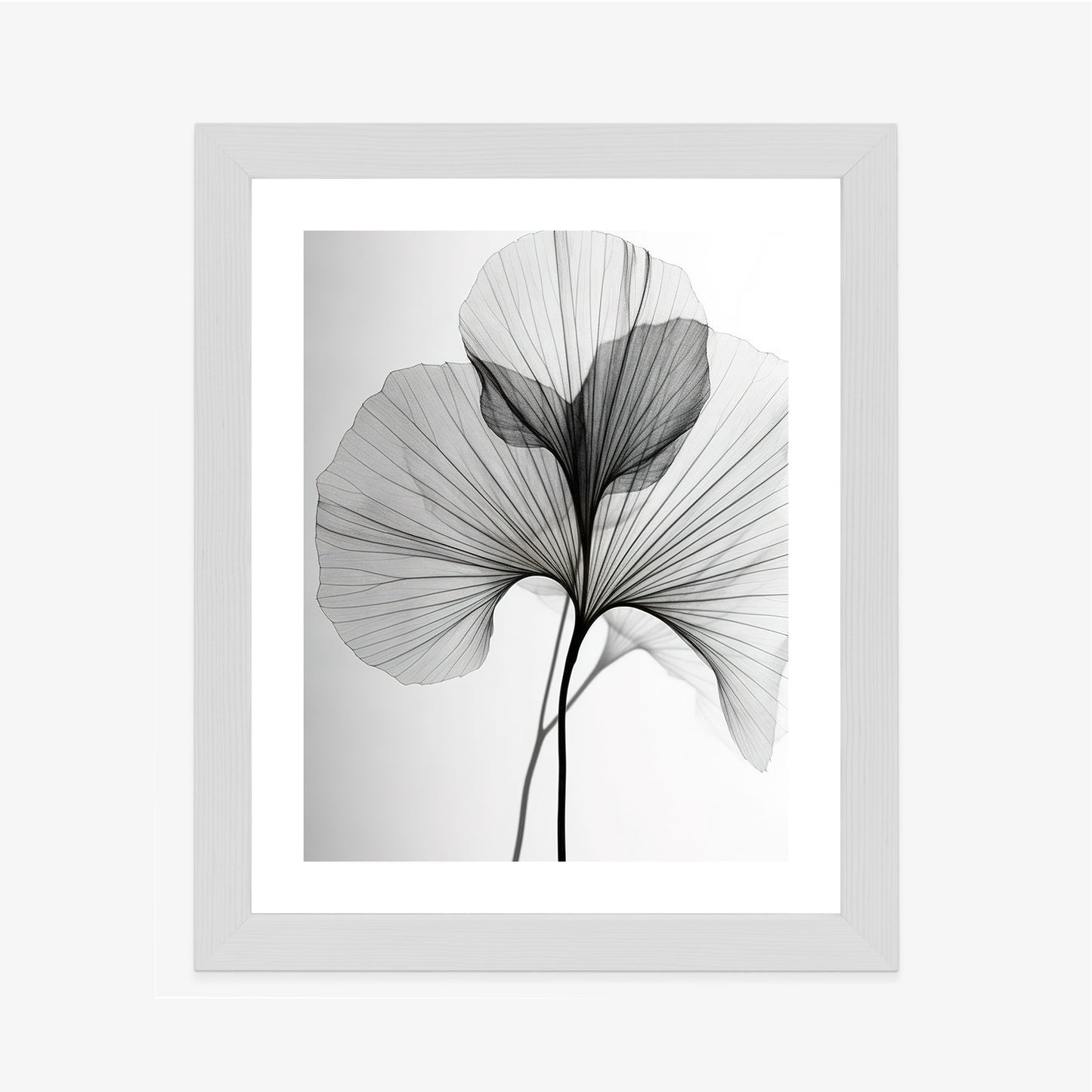 Poster Schwarze Ginkgoblätter Rahmen Hölzern Farbe Natürlich
