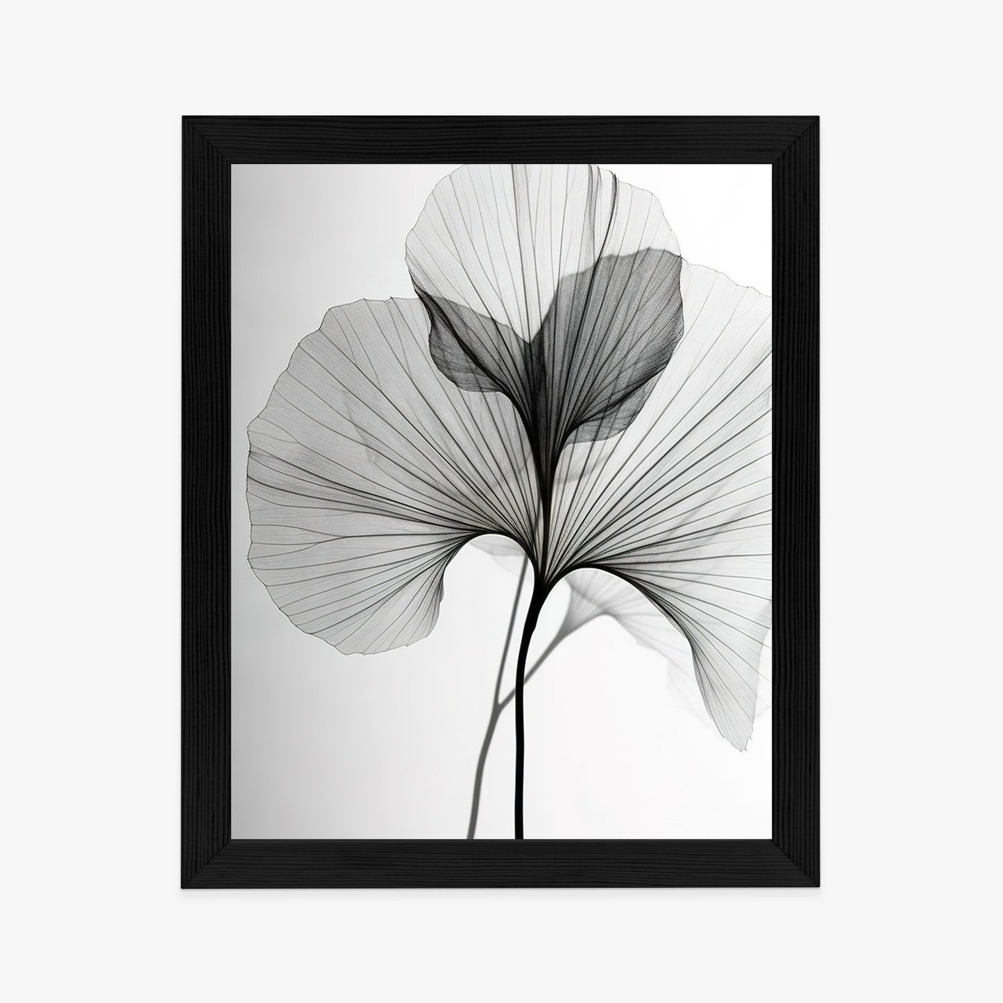 Poster Schwarze Ginkgoblätter Rahmen Hölzern Farbe Natürlich