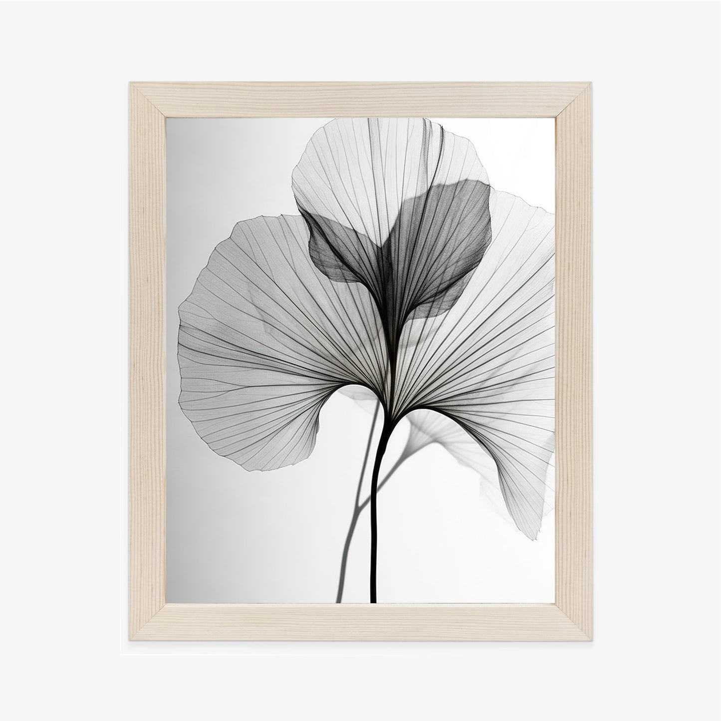Poster Schwarze Ginkgoblätter Rahmen Hölzern Farbe Natürlich