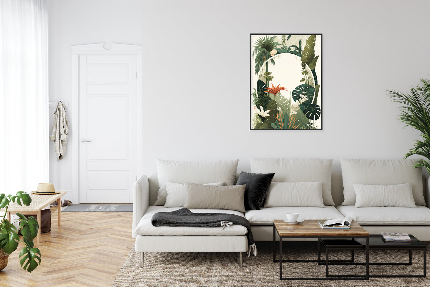 Poster Vintage Tropische Pflanzen Rahmen Holz Mit Passepartout Farbe Natürlich