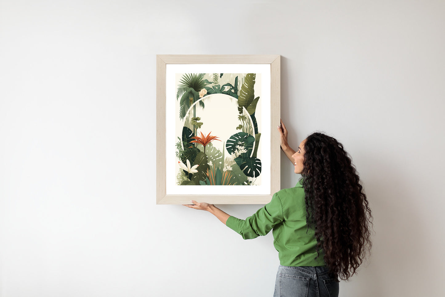 Poster Vintage Tropische Pflanzen Rahmen Holz Mit Passepartout Farbe Natürlich