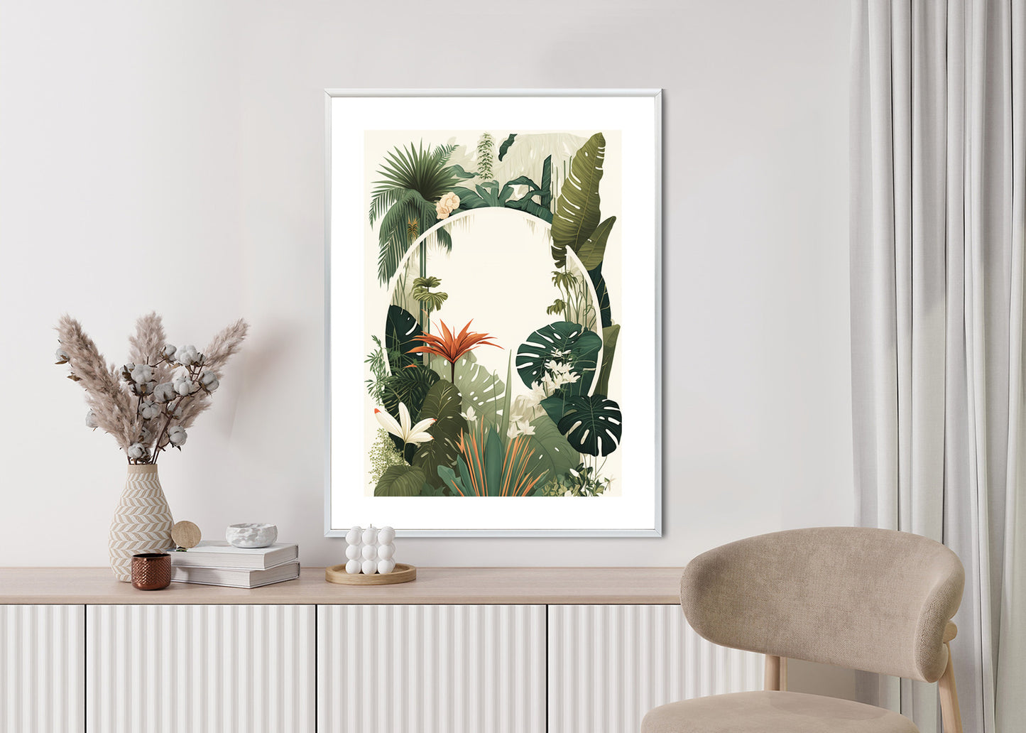 Poster Vintage Tropische Pflanzen Rahmen Holz Mit Passepartout Farbe Natürlich