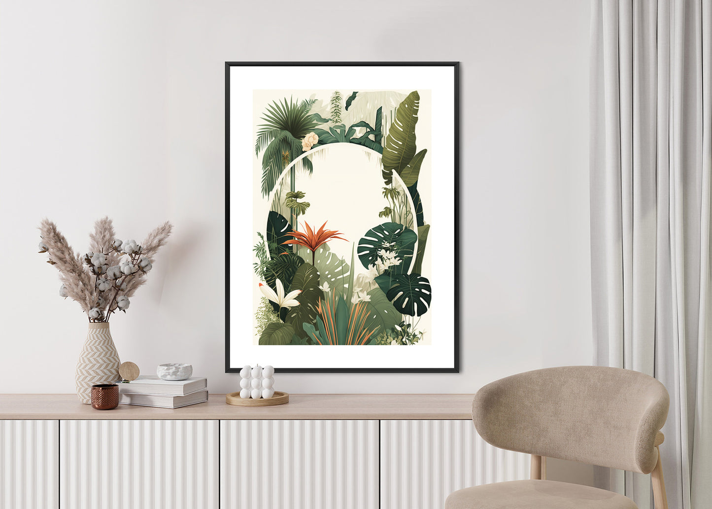 Poster Vintage Tropische Pflanzen Rahmen Holz Mit Passepartout Farbe Natürlich